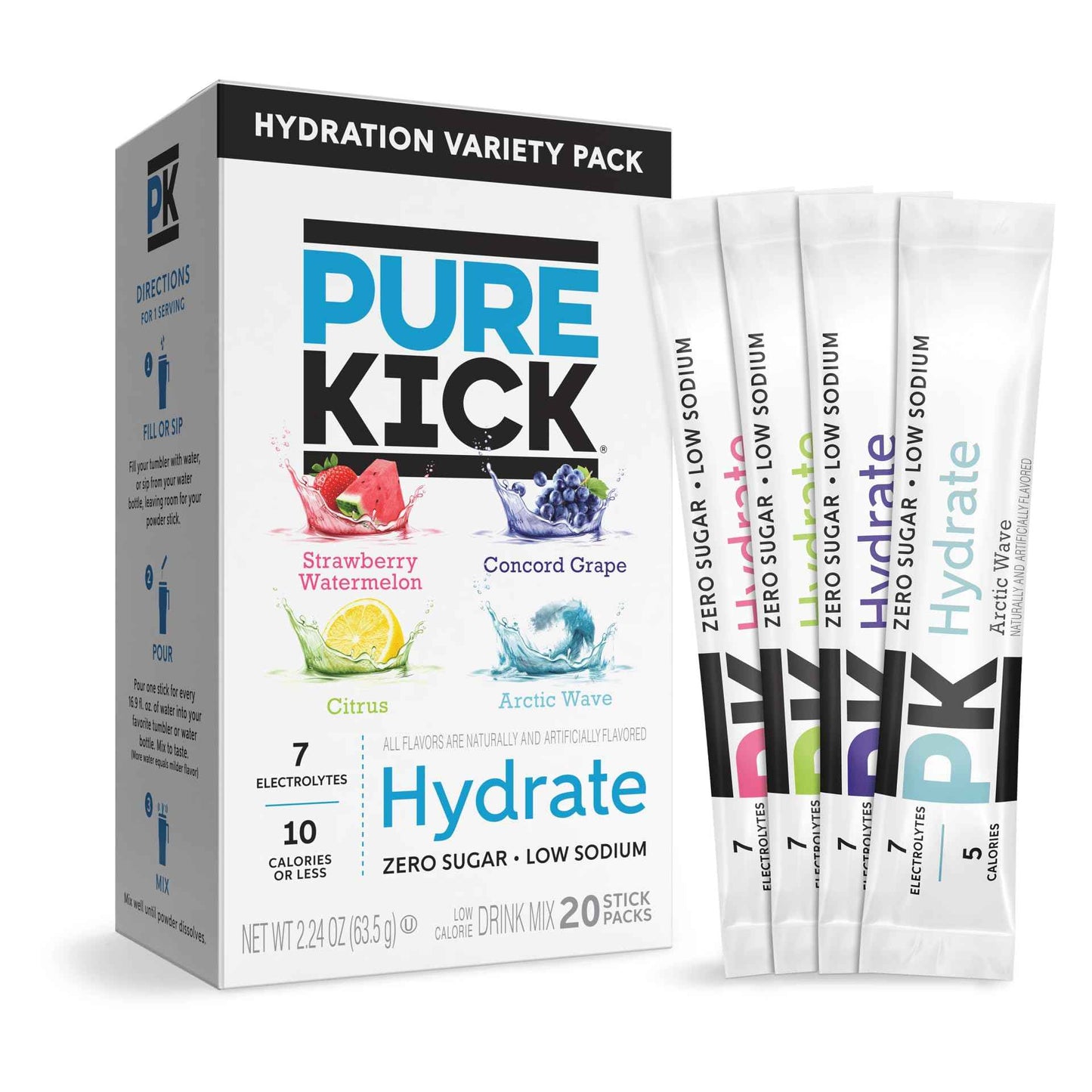 Pure Kick Hydration Singles To Go Drink Mix, Includes 12 Boxes with 6 Packets in each Box, 72 Total Packets