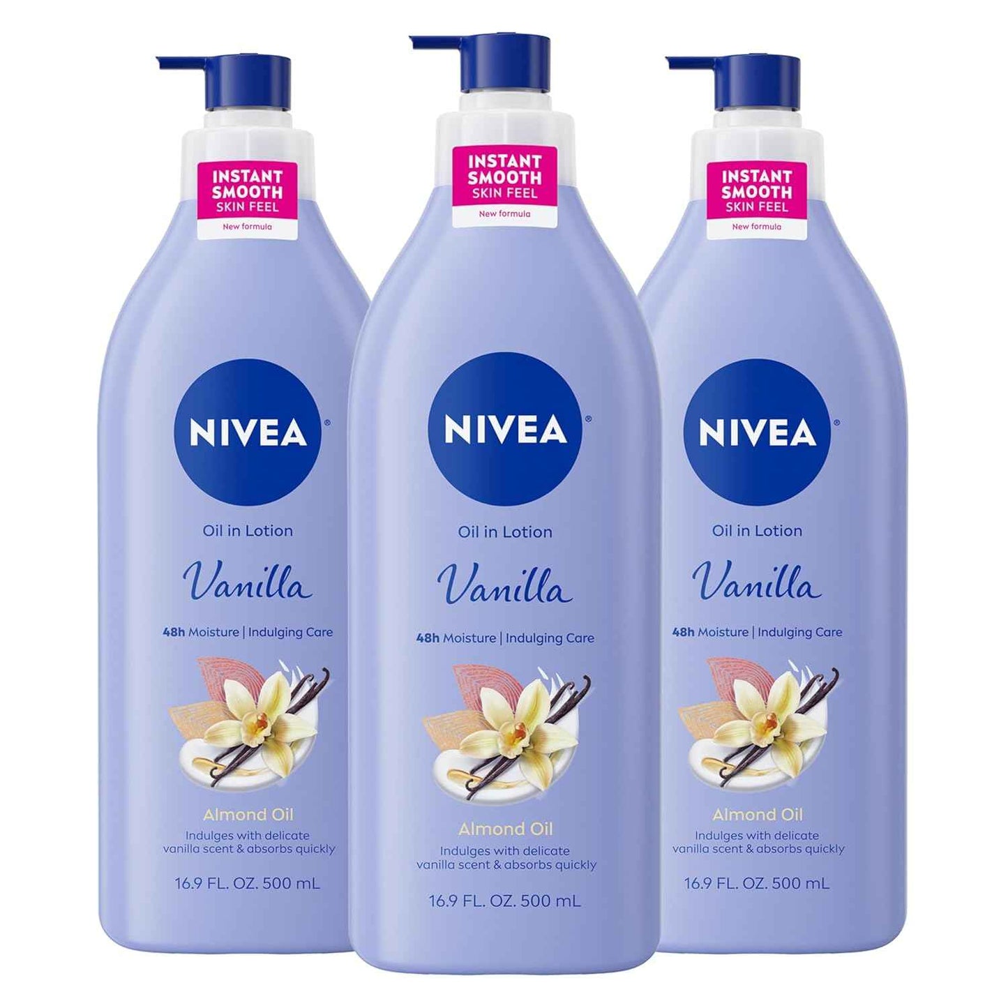 NIVEA Oil Infused Vanilla and Almond Oil Body Lotion for Women, Fast-Absorbing and Non-Greasy Vanilla Scented Lotion Moisturizes for 48 Hours, 16.9 Fl Oz Pump Bottle