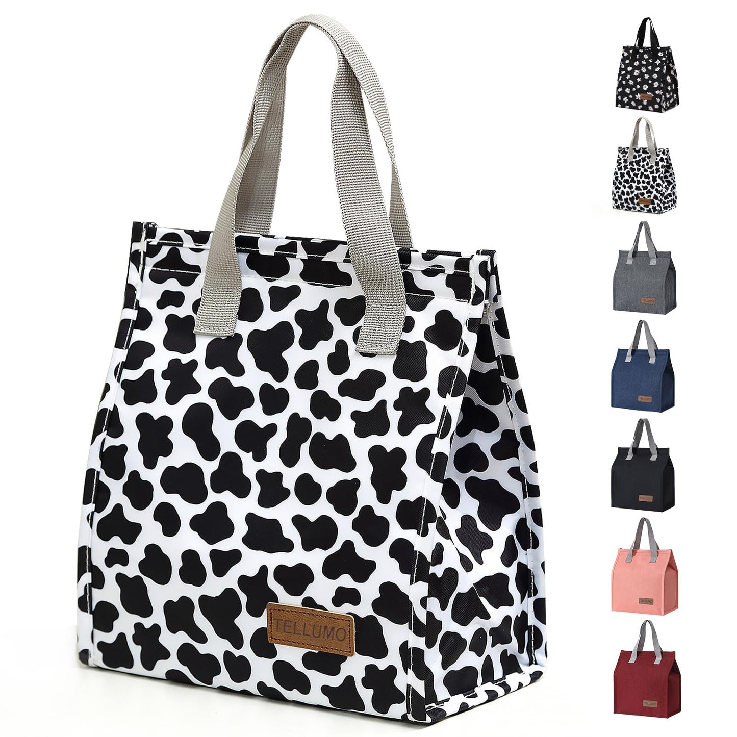 TELLUMO Lunch bag, Insulated Lunch Bag for Women Men Large Lunch Box Container Reusable Leakproof Tote for Office, Work, School, Beach or Travel (Cow-print)