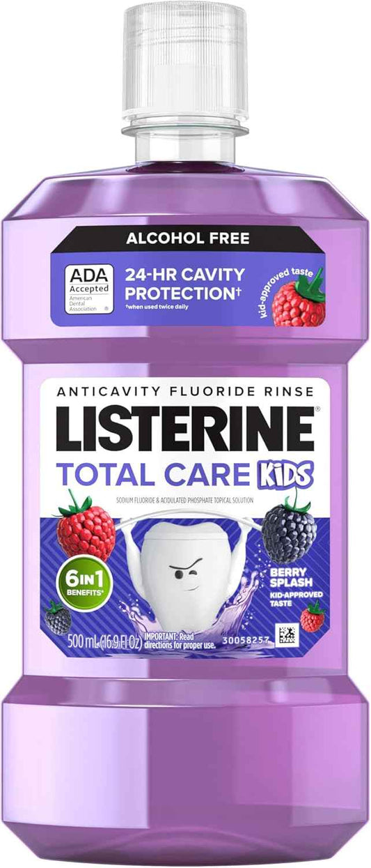Listerine Total Care Kids Mouthwash, ADA Accepted, Alcohol-Free Anticavity Fluoride Mouthwash, Children's Mouthwash for Cavity Protection and Fresh Breath, Berry Flavor, 500 mL