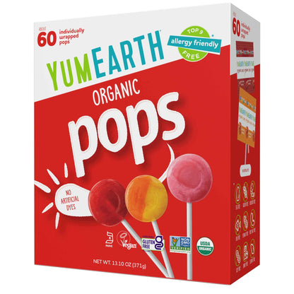 YumEarth Organic Pops, Fruit Flavored Favorites Lollipops, Allergy Friendly, Gluten Free, Non-GMO, Vegan, No Artificial Dyes