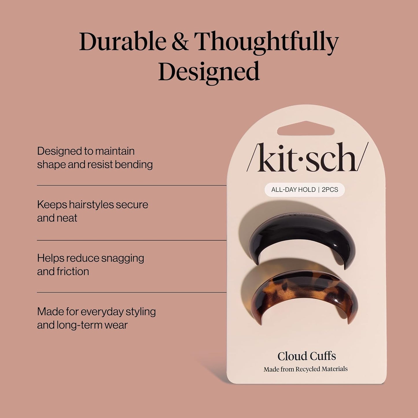 Kitsch_Medium_Hair_Cuffs_for_Braids_&_Ponytails_-_Sleek_Hair_Ties_No_Damage_for_Women_|_Recycled_Plastic_&_Nylon_Elastics_|_Stylish_&_Durable_-_Black_&_Tort_|_Ideal_Gifts_for_Women,_2pcs