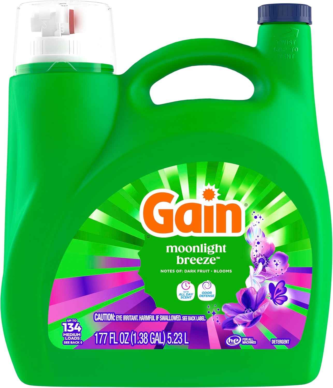 Gain Liquid Laundry Detergent with Odor Defense, Moonlight Breeze Scent, Laundry Soap For HE Washing Machines