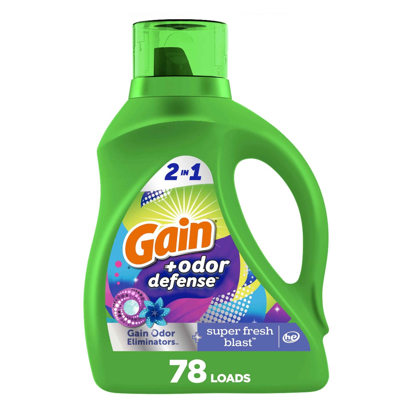 Gain Odor Defense Liquid Laundry Detergent, Super Fresh Blast Scent, 2 in 1, Laundry Detergent Liquid Soap, HE compatible