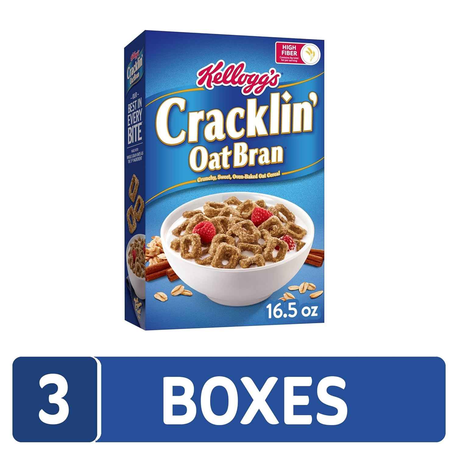 Kellogg's Cracklin' Oat Bran Breakfast Cereal, Fiber Cereal, Family Cereal, Original