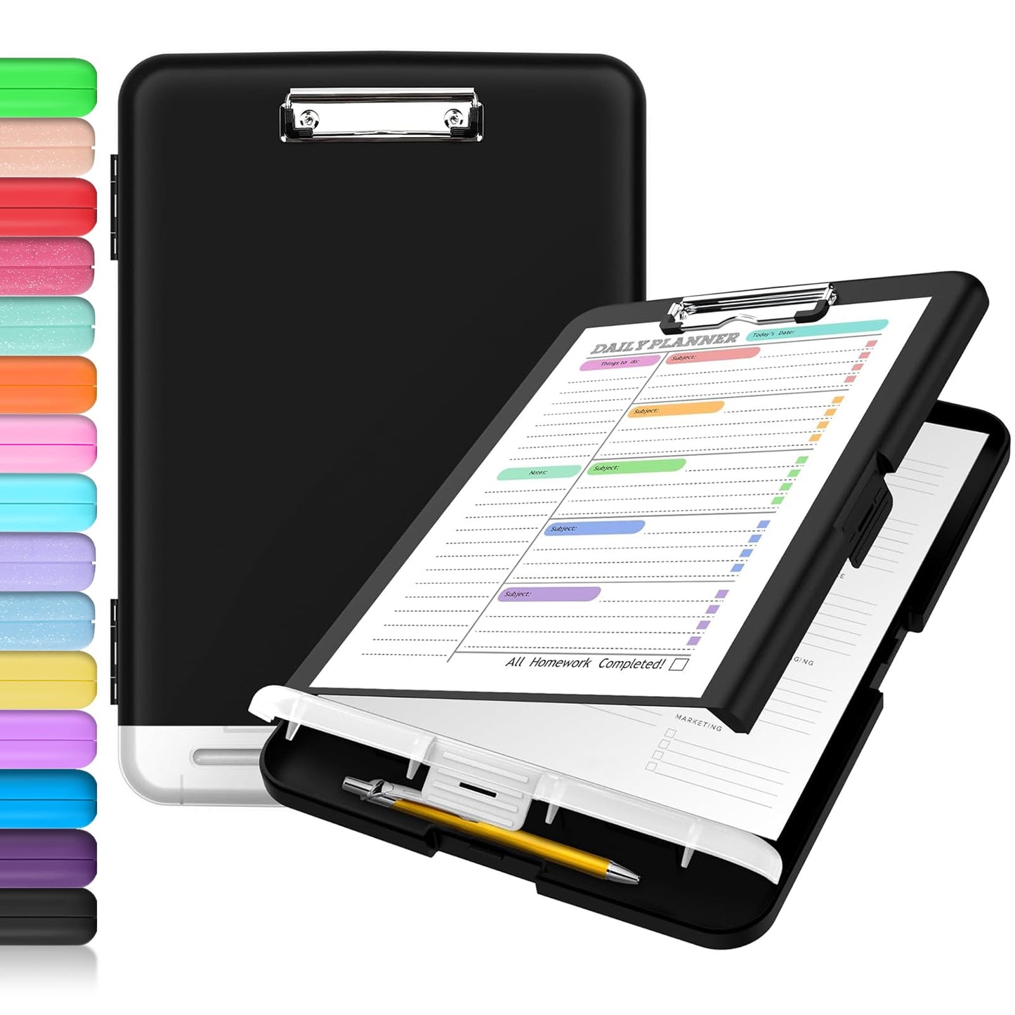 Sooez Clipboard with Storage, Clip Board 8.5 x 11 with Pen Holder, Plastic Organization Case Box for Letter Legal A4 Size Paper, Low Profile Clip, Nurses Teachers Must Haves, School &amp;amp; Office Supplies