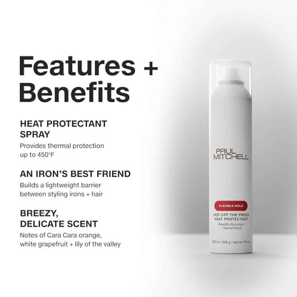 Paul Mitchell Hot Off The Press Heat Protectant, Humidity Resistance, Flexible Hold + Natural Finish, For All Hair Types