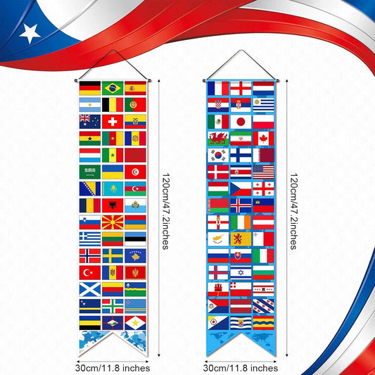 Tatuo 2 Pcs International World Flags Decorations World Bunting Porch Sign Banner Country Flag Soccer Party Supplies Sports Events Bar Sports Clubs Birthday Party Classroom Decoration