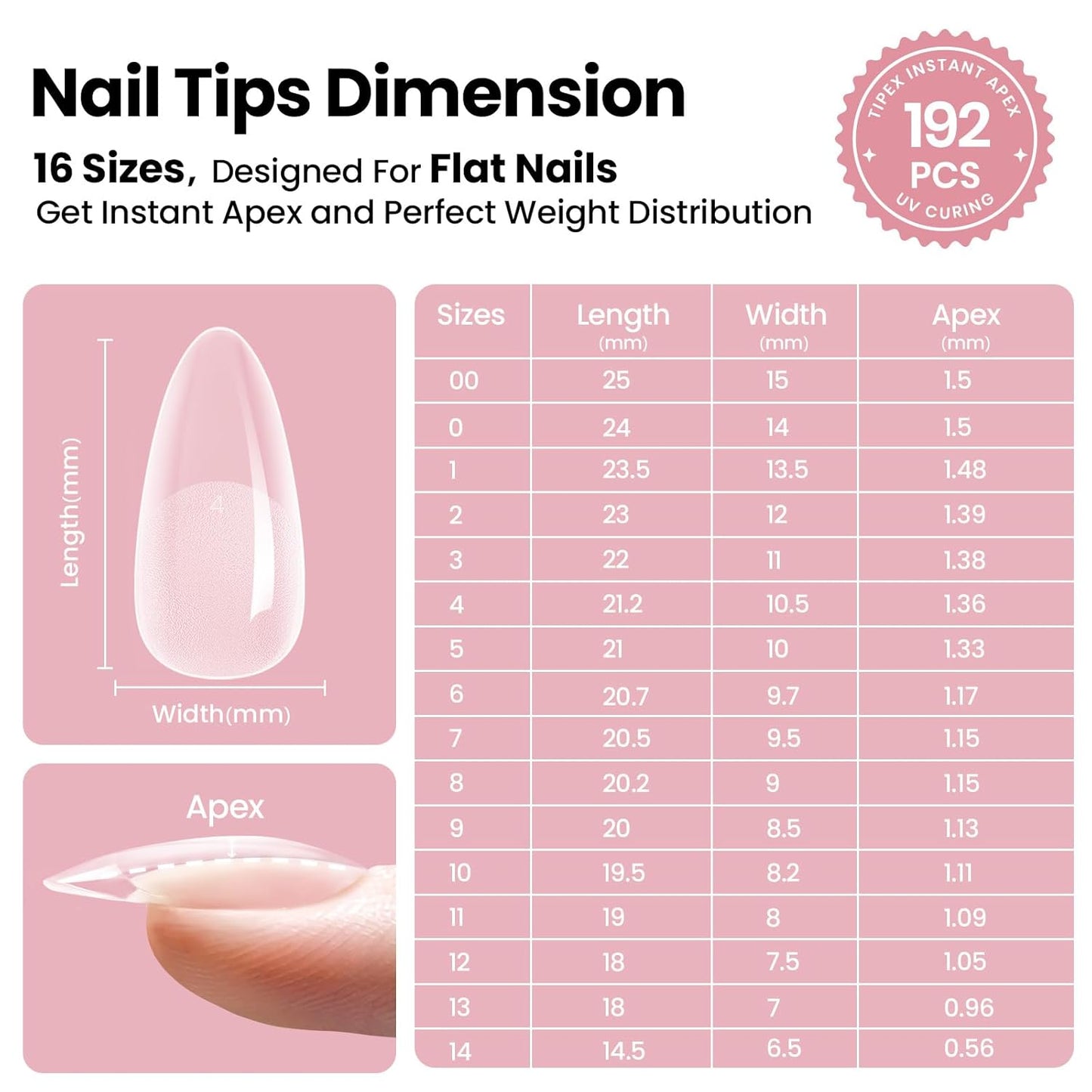 Beetles_Tipex_Instant_Apex_Nail_Tips,_Almond_Medium,_16_Sizes_(00–14),_192pcs,_Built-In_Apex,_No_Builder_Gel_Required,_Thicker_Strong_Acrylic_Tips_for_DIY_Nail_Extensions