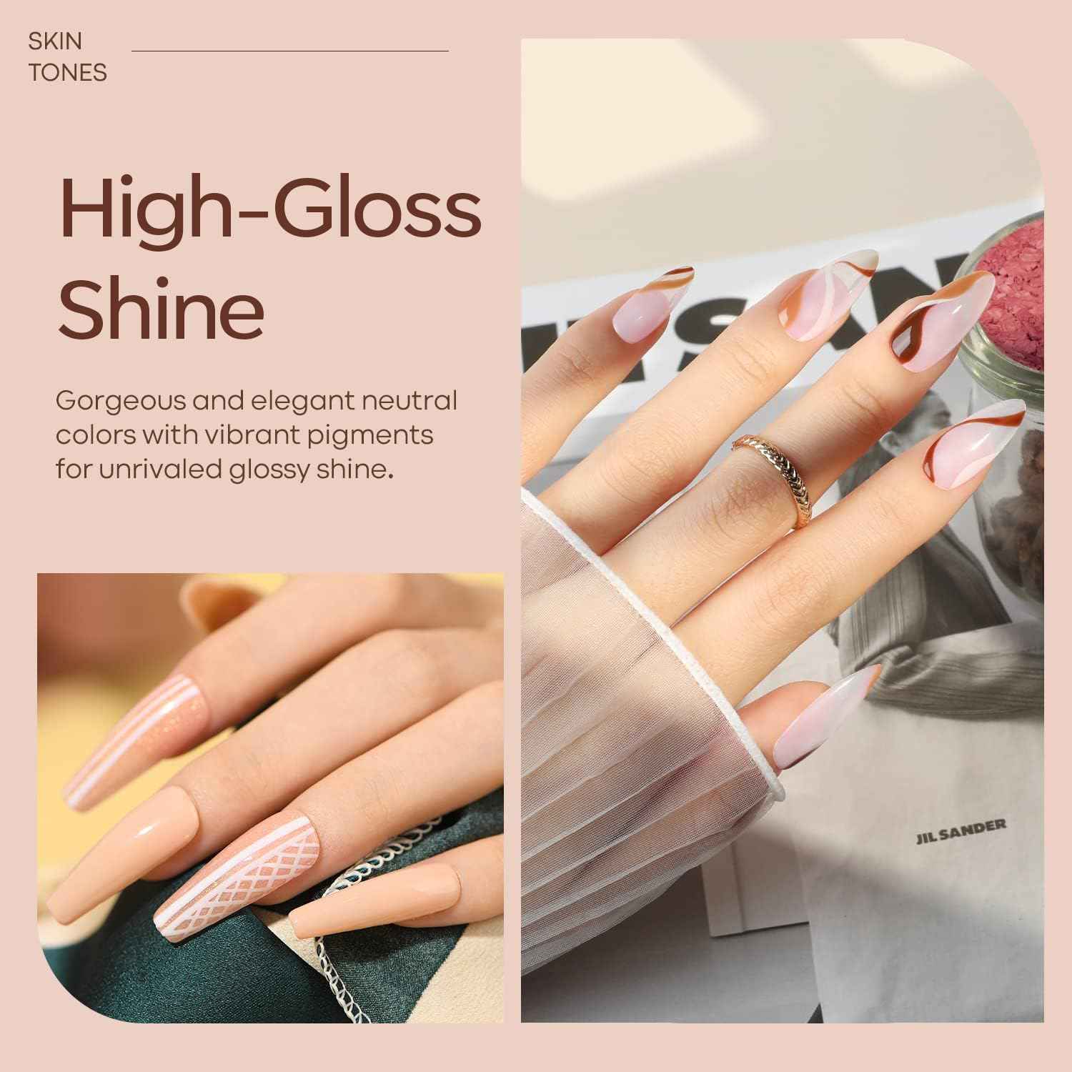 modelones Gel Nail Polish Kit -6 Colors Nude Pink Milky White Spring Gel Polish Set Skin Tones Neutral Brown Soak Off Gel Nail Kit Manicure DIY Nail Art Salon Home Gift
