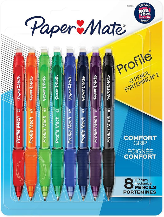 Paper_Mate_Profile_Mech_Mechanical_Pencil_0.7mm_#2_Pencil_Lead_Great_for_Office_Supplies_Classroom_Supplies_Drawing_Pencils_Sketching_Pencils_Assorted_Barrel_Colors_8_Count