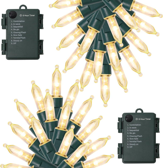 WATERGLIDE_2_Pack_50_LED_Outdoor_Christmas_Lights,_16FT_Battery_Operated_Mini_String_Lights_with_8_Modes_&_Timer,_Xmas_Tree_Lights_Waterproof_for_Patio_Garden_Party_Wedding_Holiday_Decor,_Warm_White