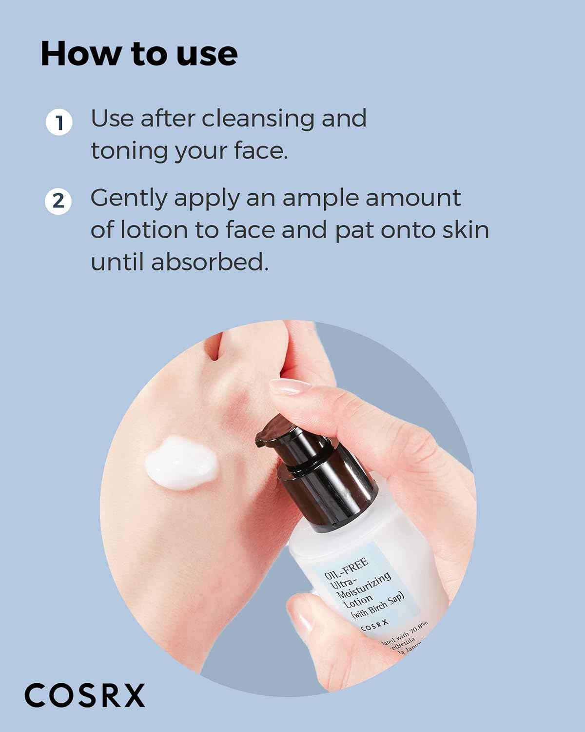 COSRX Oil Free Lotion with Birch Sap, Daily Acne Facial Moisturizer, Hydrating Moisturizer for All Skin Types, Korean Skin Care, 3.38 fl.oz / 100ml