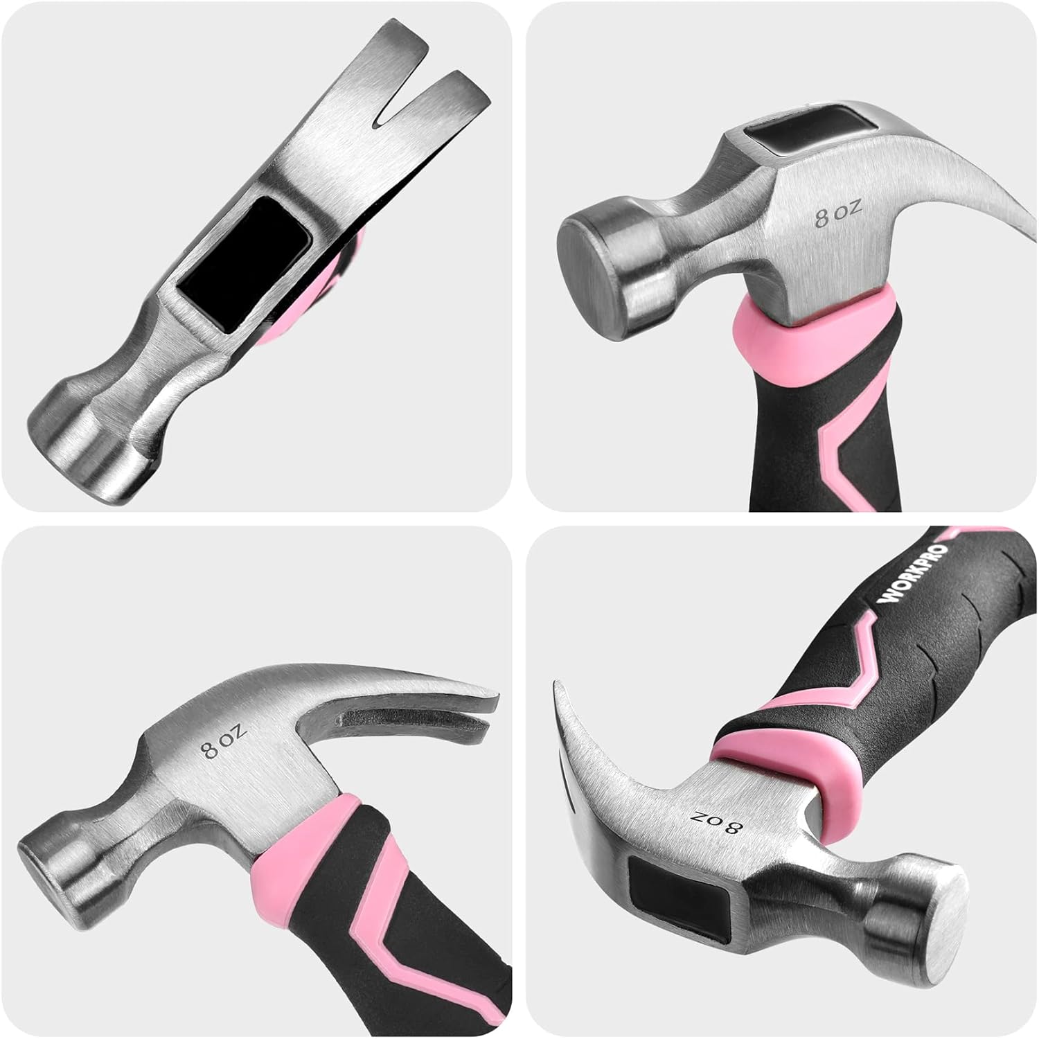 WORKPRO_8_oz_Claw_Hammer_with_Fiberglass_Handle,_All_Purpose_Hammer_with_Forged_Hardened_Steel_Head,_Pink_Ribbon