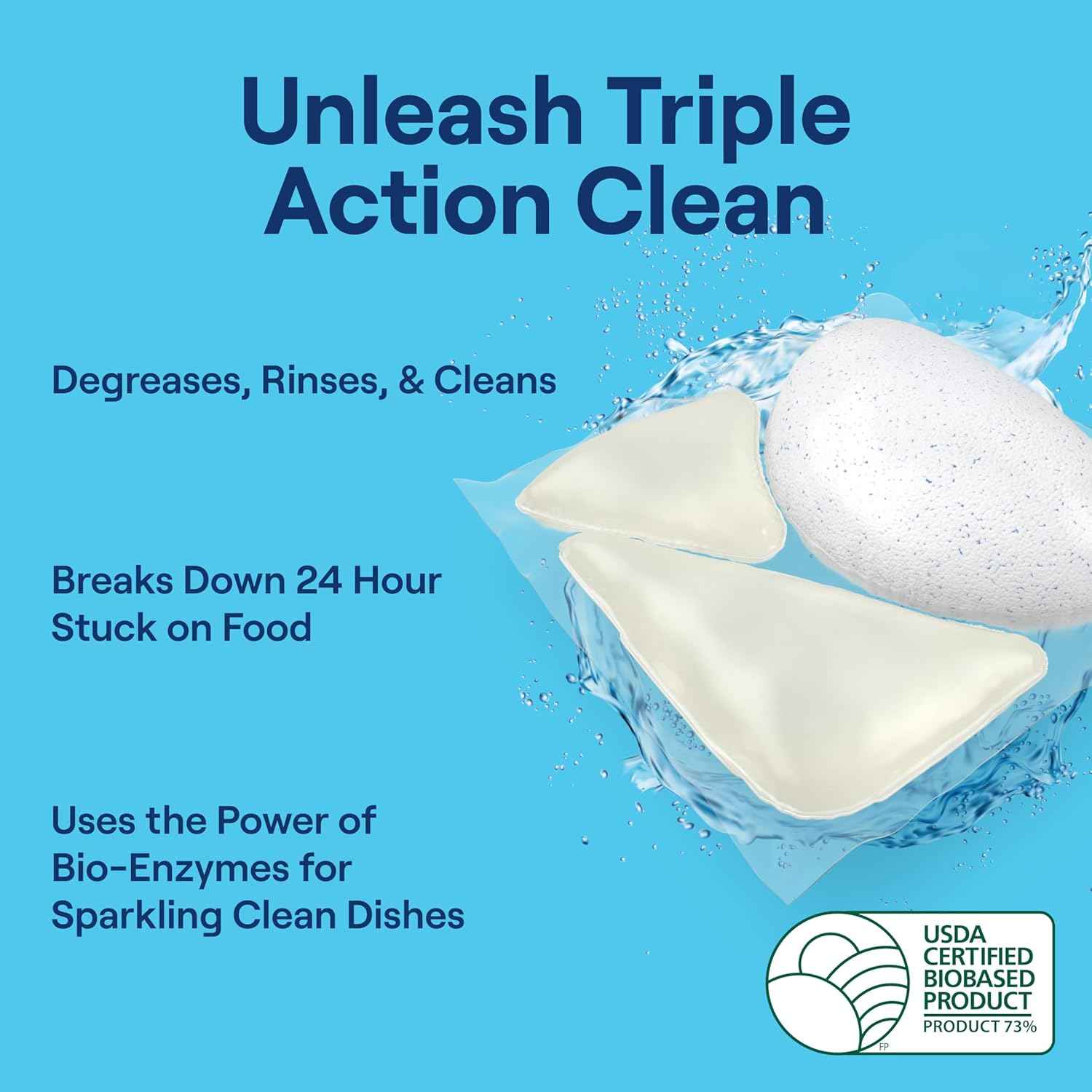 Seventh Generation Triple Action Clean Automatic Dishwasher Detergent Packs with Bio-Enzyme Power, Free & Clear, Fights 48-hour Stuck-on Food, 54 count