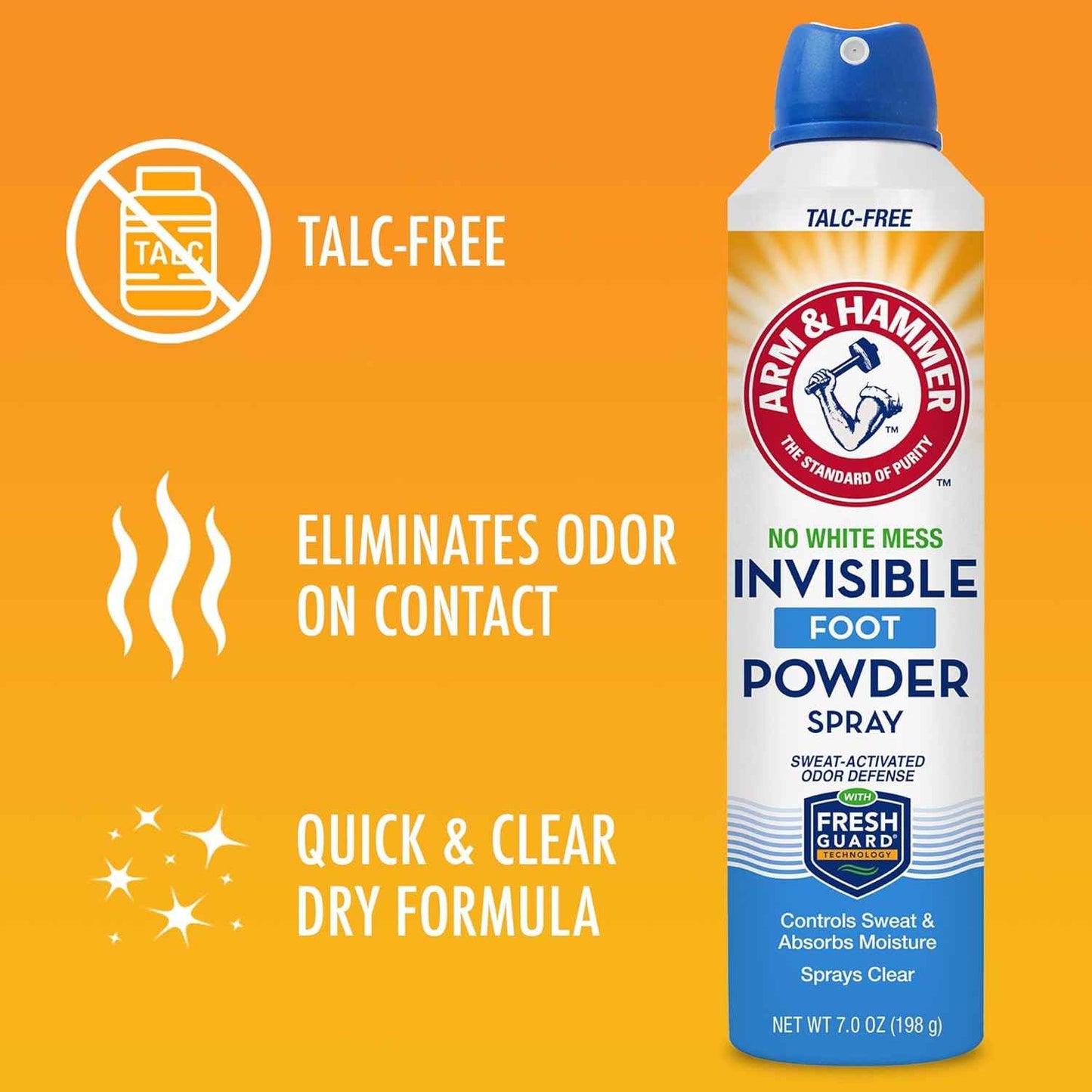 Arm & Hammer Invisible Foot Powder Spray, Clear Talc-Free Sweat Control, Odor Eliminating Foot Spray For Men & Women, 7 Oz