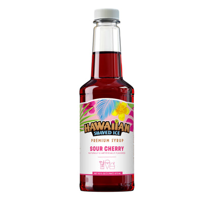 Hawaiian Shaved Ice Sour Cherry Syrup - Nut Soy Dairy Free - Flavor Fluffy &amp;amp; Crunchy Snow Cones - Shelf Stable - Makes 8 Servings - 16 ounces