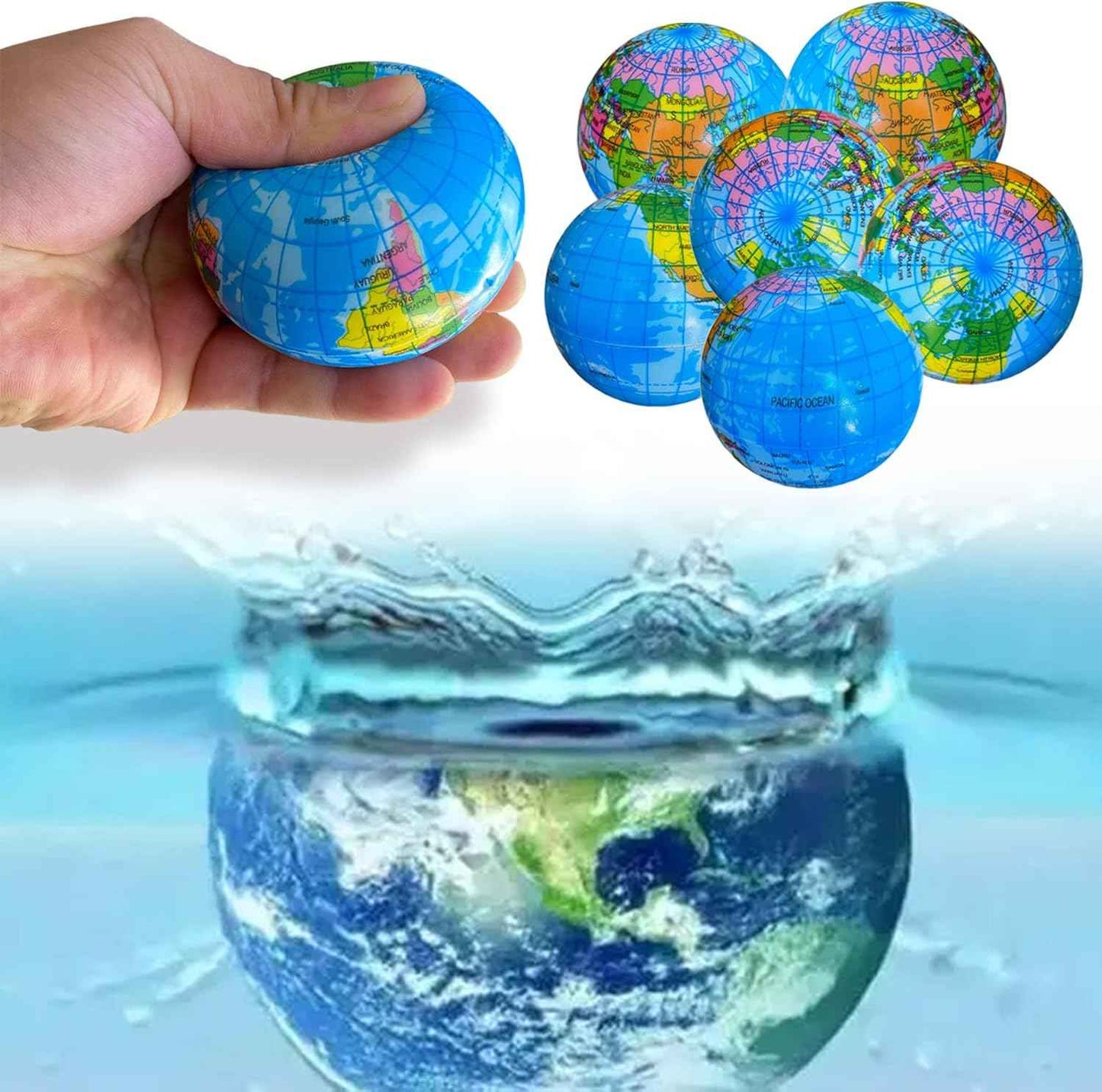 Globe Squeeze Balls,2.5 inch Earth Stress Relief Balls,Soft Foam Stress Ball Toy for Finger Exercise,School or Office Party Favors,24 Pcs