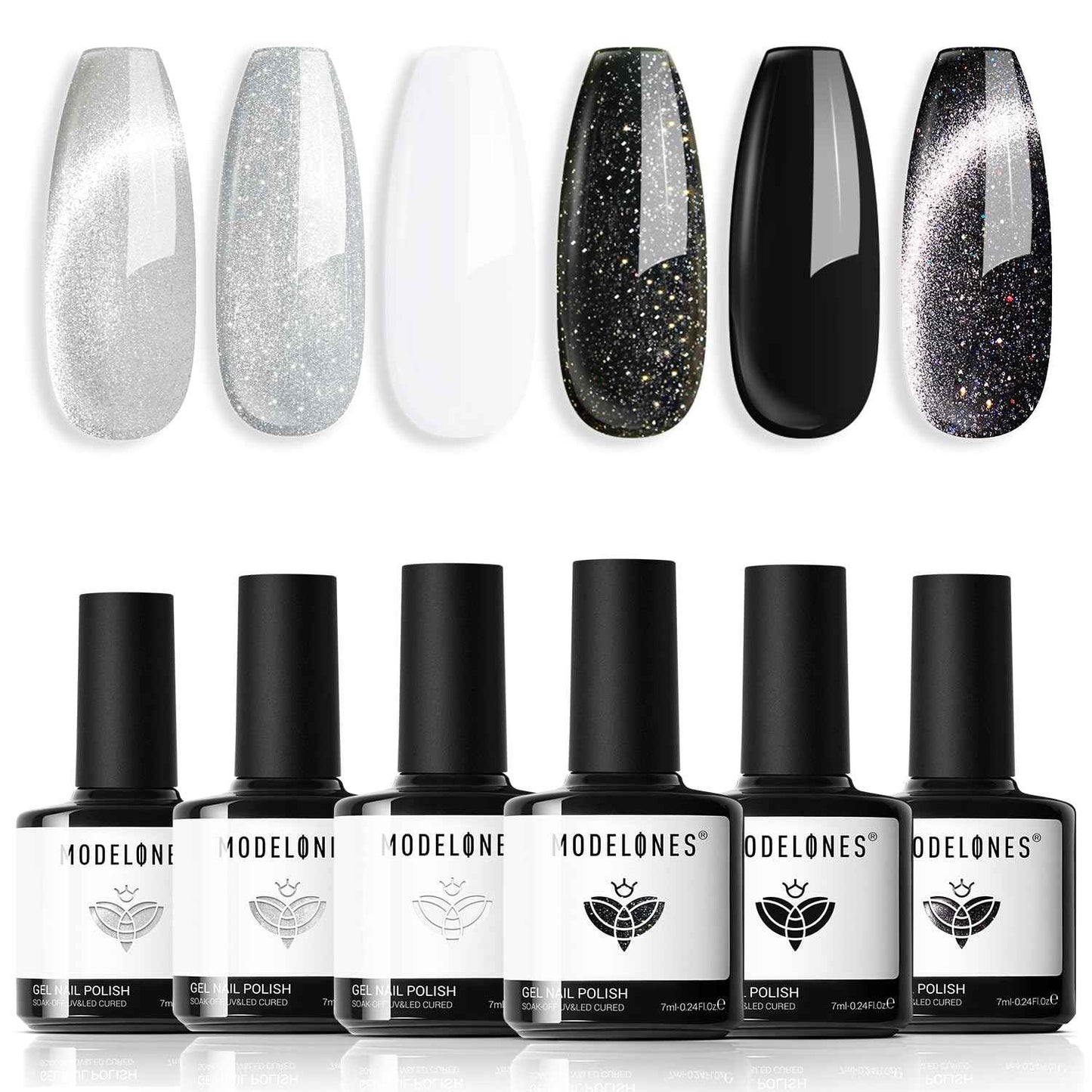 modelones Cat Eye Gel Nail Polish, 6 Colors Shimmer Pearl Magnetic Nail Drawing Set with Magnet, Iridescent Mermaid Swirl Shell Thread Purple Pink Blue Glitter, DIY Manicure Gift for Women Girl