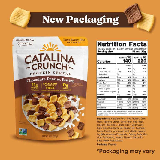 Catalina Crunch Protein Cereal - Sugar Free Breakfast Cereal with 11g of Protein - Gluten Free - Chocolate Peanut Butter - 9 oz. Bag