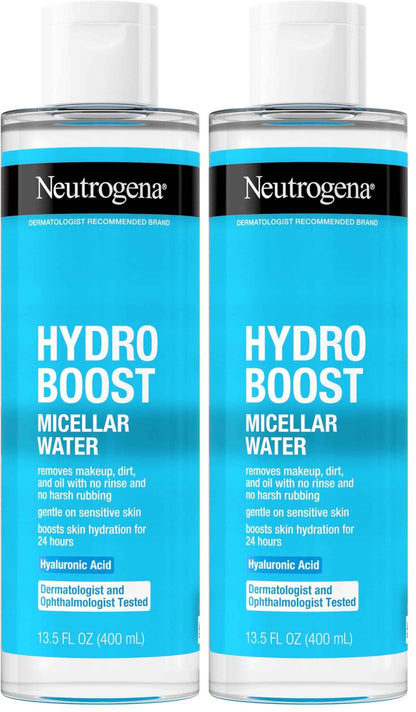 Neutrogena Hydro Boost Micellar Water with Hyaluronic Acid, Micellar Cleansing Water for Sensitive Skin, Removes Makeup, Dirt & Oil, Alcohol-Free, 13.5 fl oz