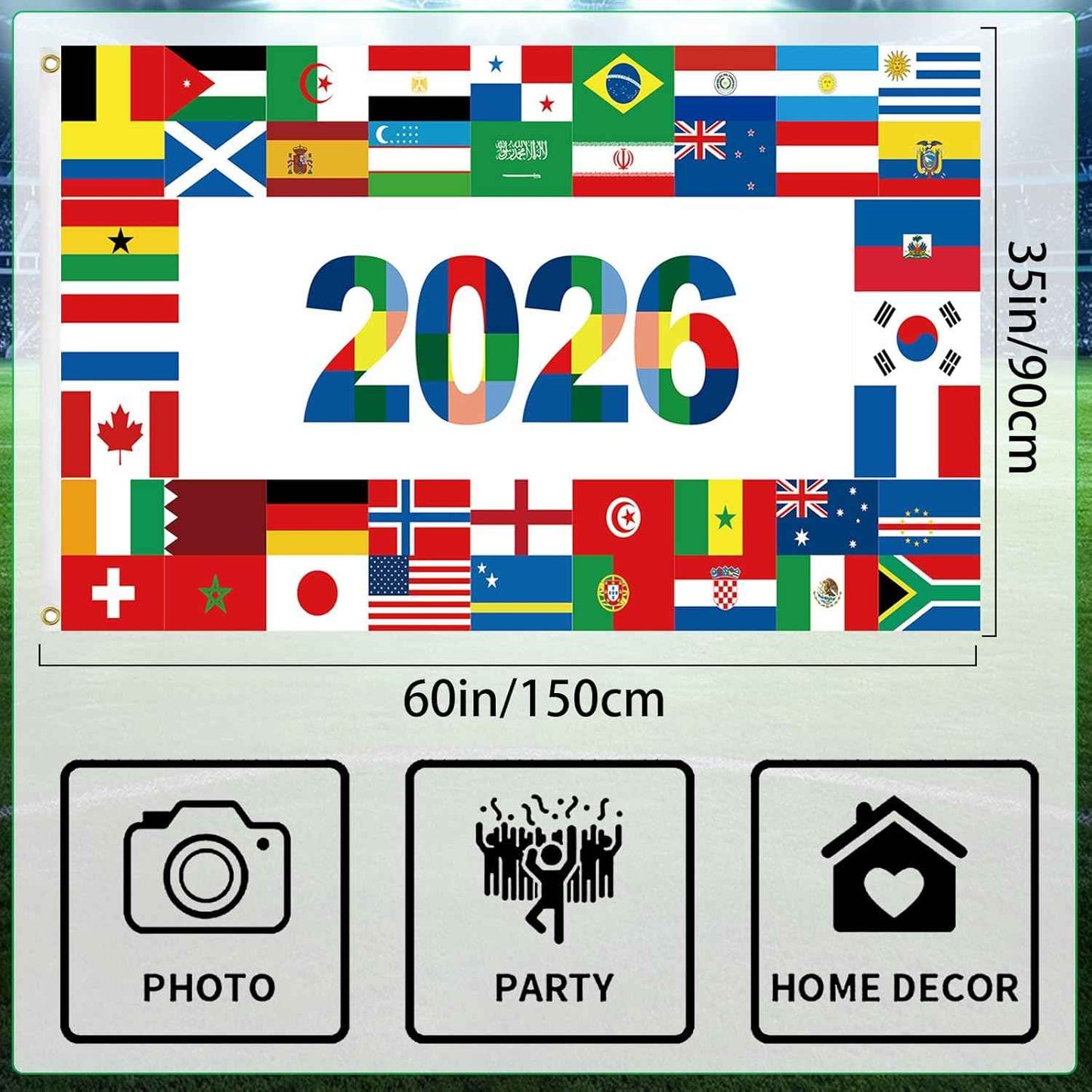 World Cup Flag 2026 International Country Flag&Trophy Showcase Decorations Football Supporters Banner,Soccer Merchandise Accessories,Great Soccer Fans Gifts,59x35in Yard Sign Garden Outdoor Flag
