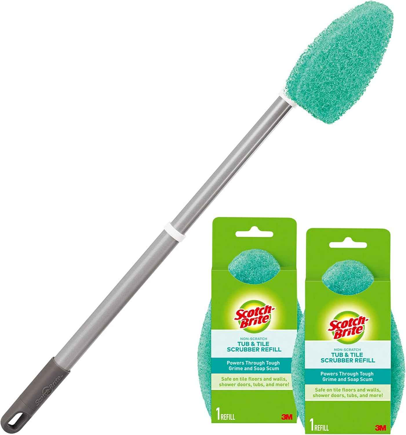 Scotch-Brite Extendable Tub & Tile Scrubber Kit, Includes 1 Handle and 3 Non-Scratch Scrubber Pads