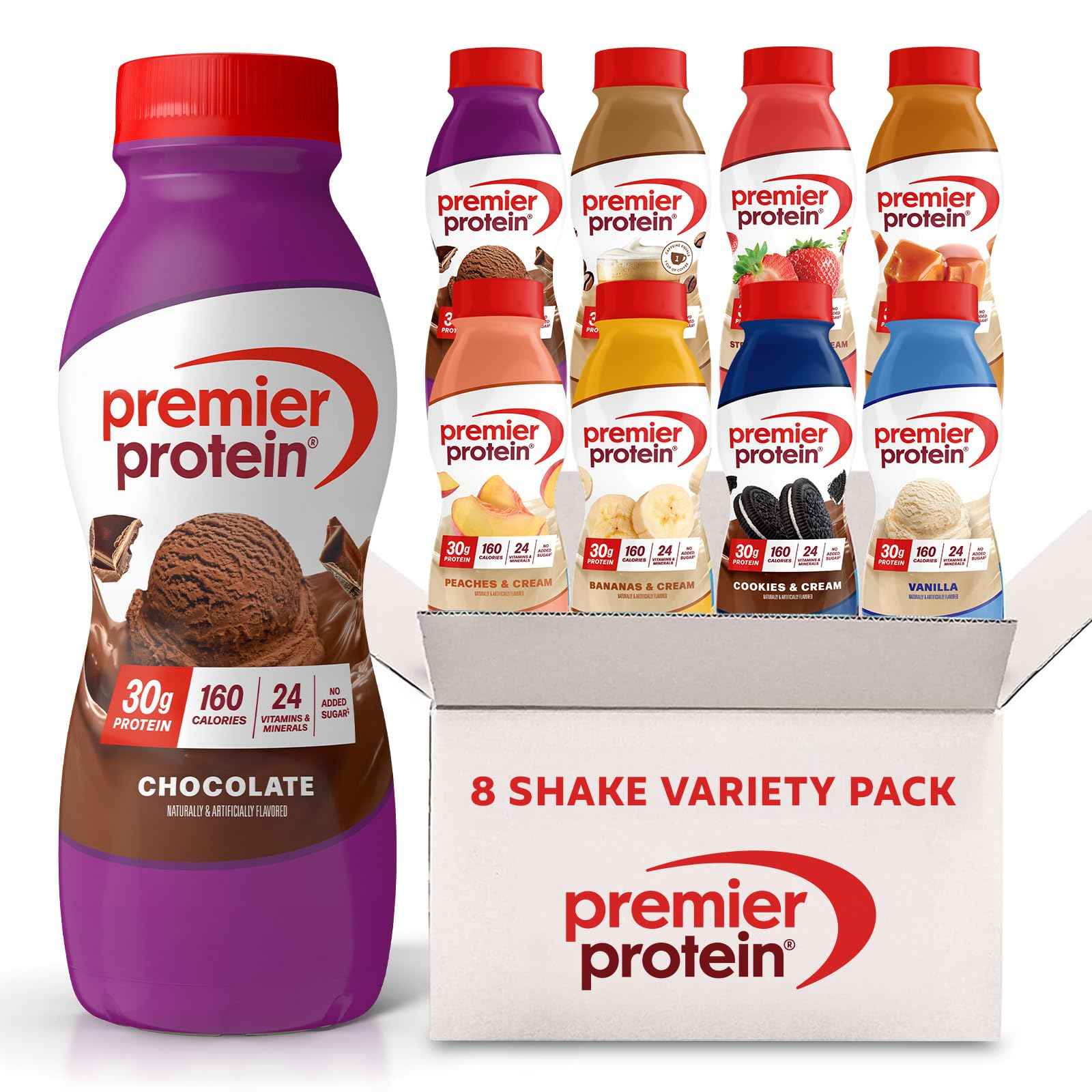 Premier Protein Shake, 8 Flavor Variety Pack, 30g Protein, No Added Sugar, 24 Vitamins & Minerals to Support Immune Health, 11.5 fl oz