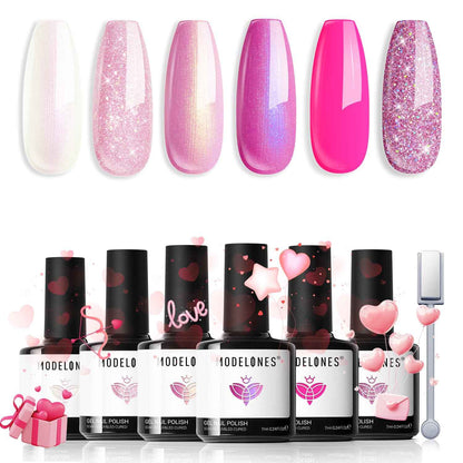 modelones Gel Nail Polish Kit -6 Colors Nude Pink Milky White Spring Gel Polish Set Skin Tones Neutral Brown Soak Off Gel Nail Kit Manicure DIY Nail Art Salon Home Gift