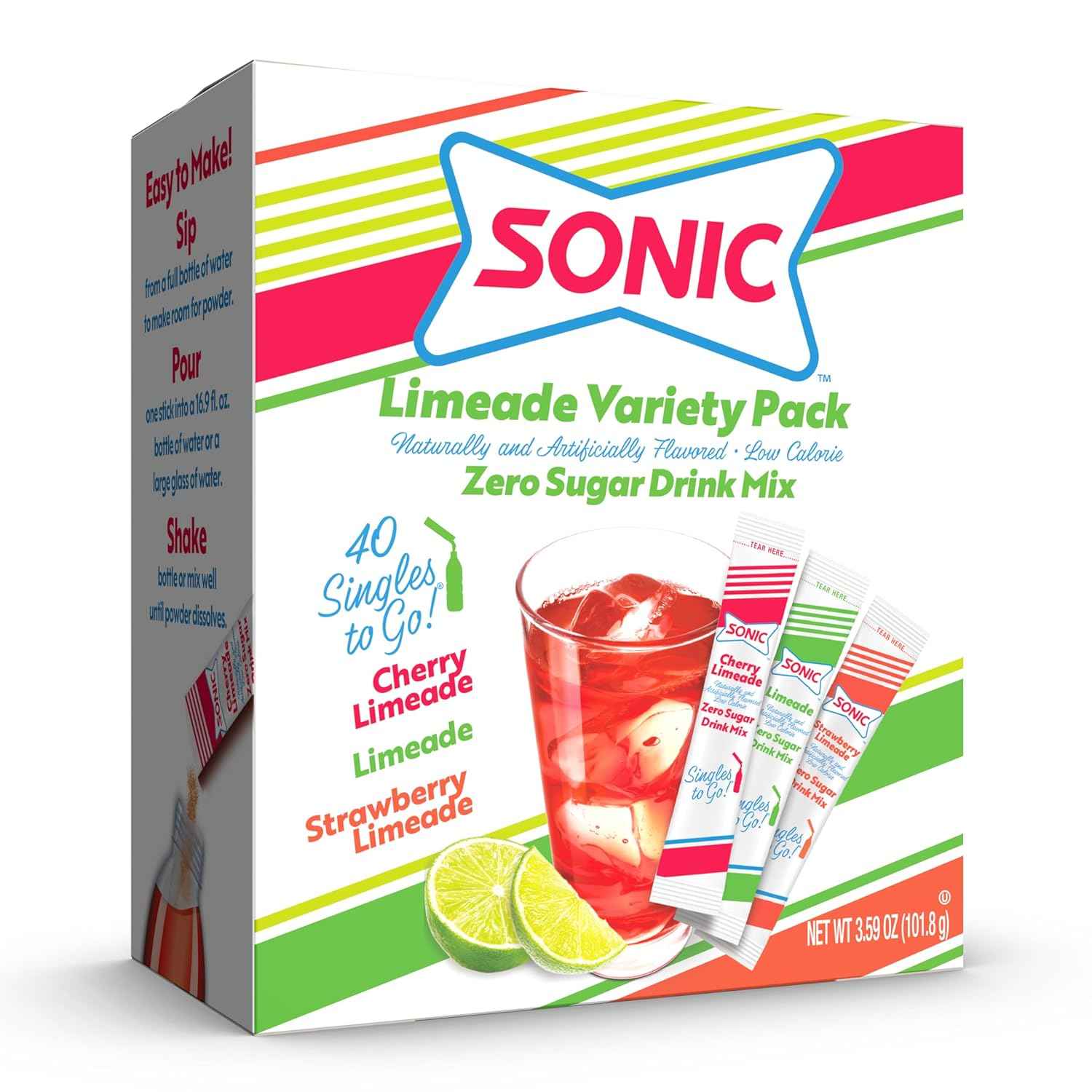 Sonic Singles To Go Powdered Drink Mix – Sugar-Free Flavored Water Sticks for Kid Lunchboxes and School Hydration