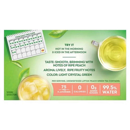 Lipton Peach Green Tea Bags – Daily Wellness Ritual for Mindful Mornings, 75mg Flavonoids Per Cup
