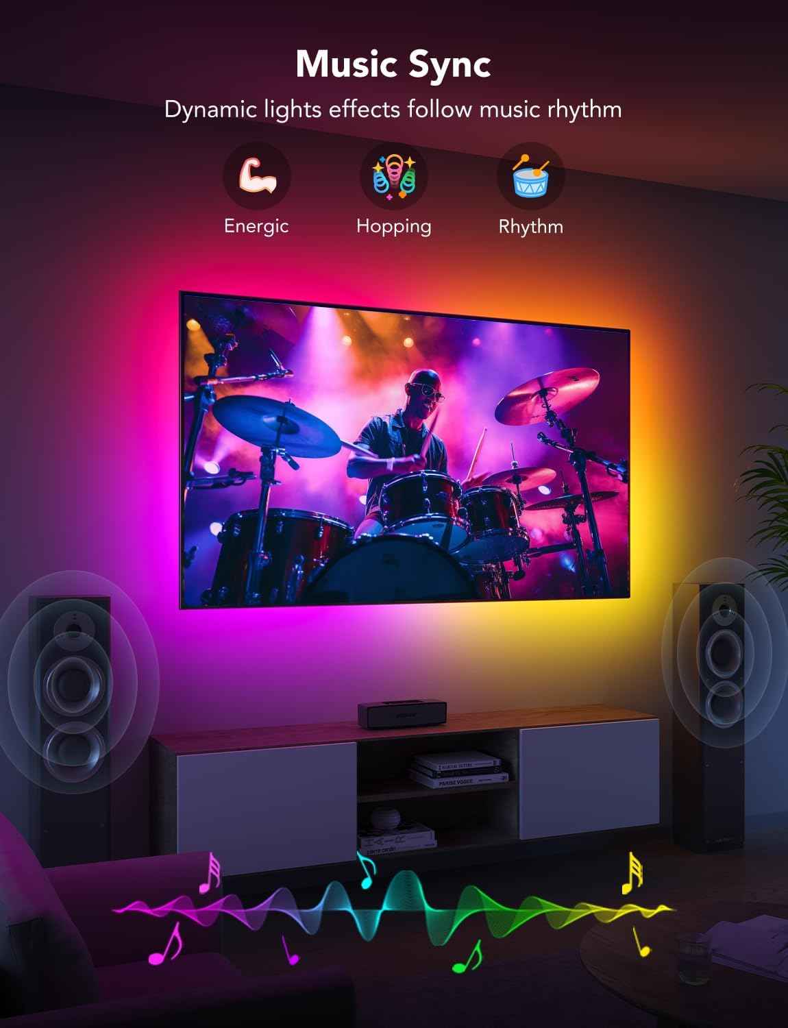 Govee TV LED Backlight Strip – Clean, Clutter-Free Ambient Lighting for 40-50 inch TVs, App Controlled