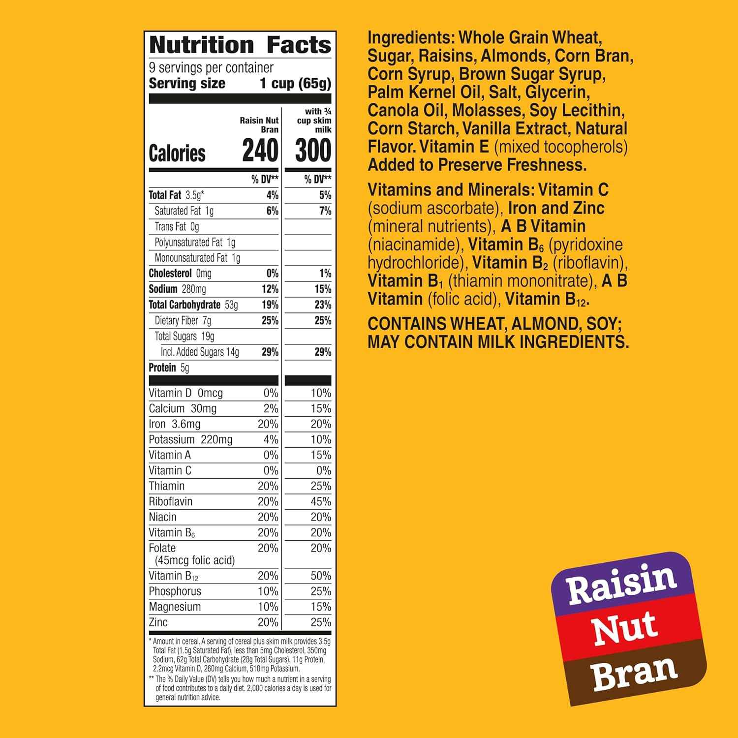 Raisin Nut Bran Cereal – Kid-Friendly High Fiber Breakfast for Family Pantry, Whole Grain Family Cereal