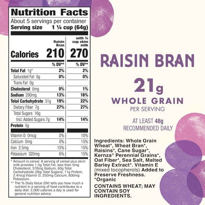 Cascadian Farm Raisin Bran Cereal – USDA Organic Whole Grain for a Heart-Healthy Daily Ritual