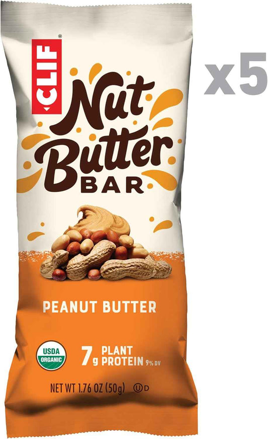 CLIF Nut Butter Bar Peanut Butter – Plant-Based Desk Snack for Wellness Routines, 5-Pack of 1.76 oz Bars