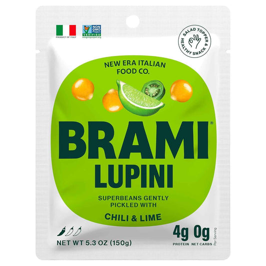 BRAMI Chili & Lime Lupini Bean Snack – Lunch Box Add-On for Plant-Based Kids and Adults, 7g Plant Protein
