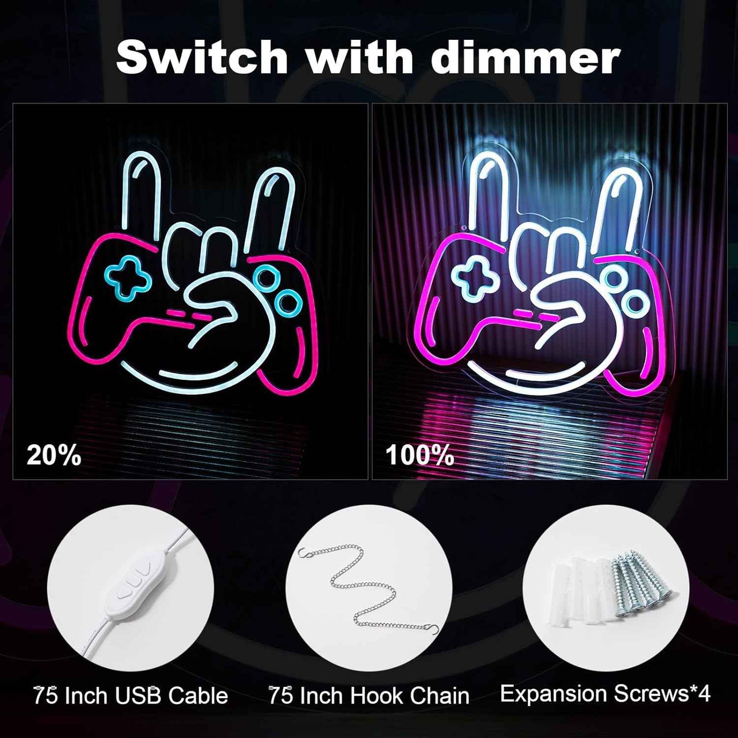 Oneneno Controller Shaped Neon Light – Low Heat 7W LED, No Fire Risk Decor for Shared Bedroom