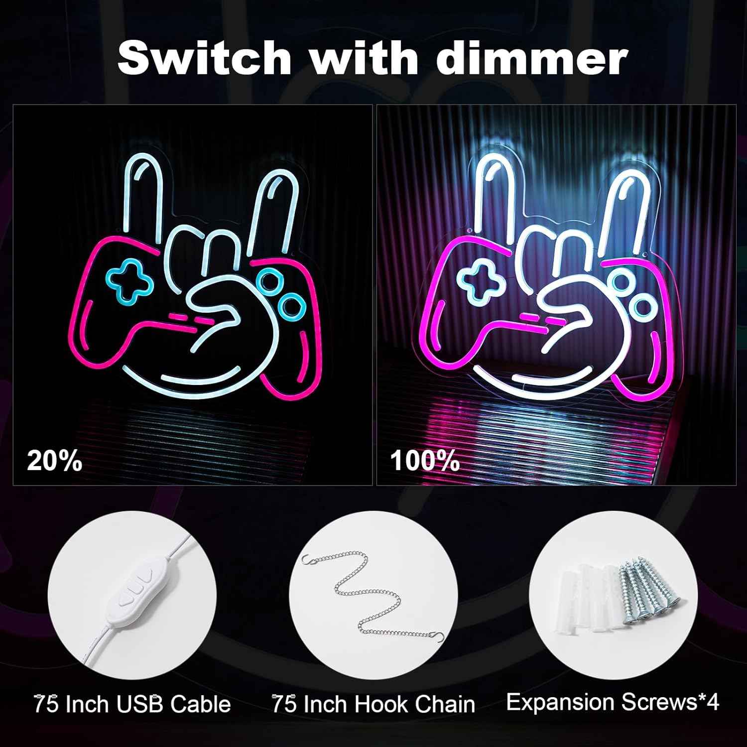 Oneneno Controller Shaped Neon Light – Low Heat 7W LED, No Fire Risk Decor for Shared Bedroom