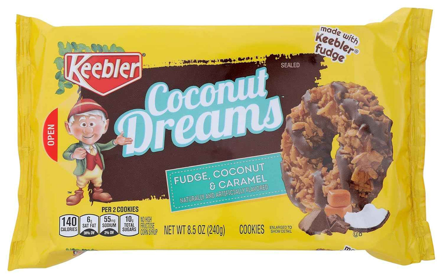Keebler Coconut Dreams Fudge Cookies Kids Lunchbox Treat, Soft-Baked Sweet Snack
