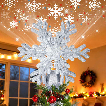 FrostyGlow LED Snowflake Tree Topper – Thoughtful Christmas Gift for Her, 3D Glitter Centerpiece with Projected Light Show