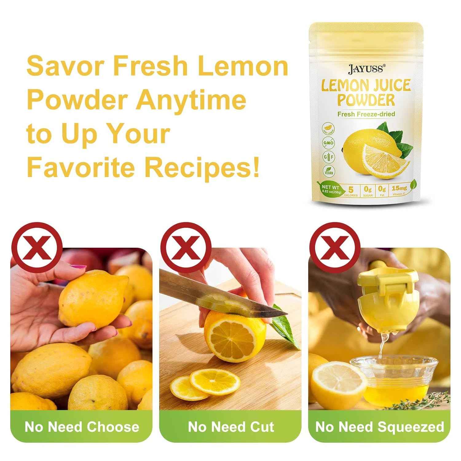 JAYUSS Lemon Juice Powder 8.82 oz – Quick Desk Friendly Citrus Boost for Busy Professionals and Commuter Smoothies, 250g