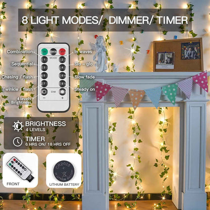 suddus Vine Fairy Lights – Thoughtful Birthday Gift for Her, Pre-Lit Ivy Curtain with 8 Modes and Auto Timer