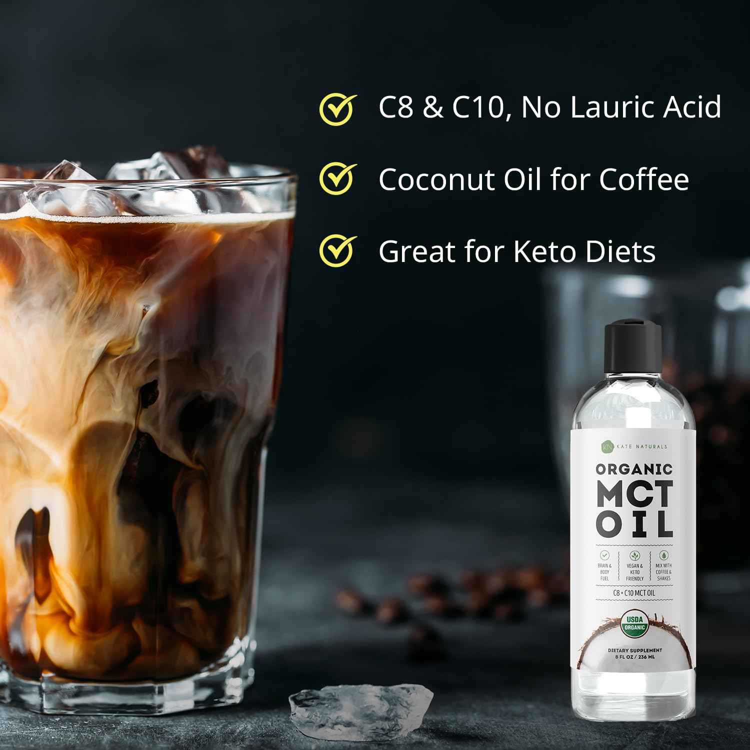Kate Naturals MCT Oil – Calming Bedtime Self-Care Ritual, Pure C8 C10 Coconut for Skin and Coffee
