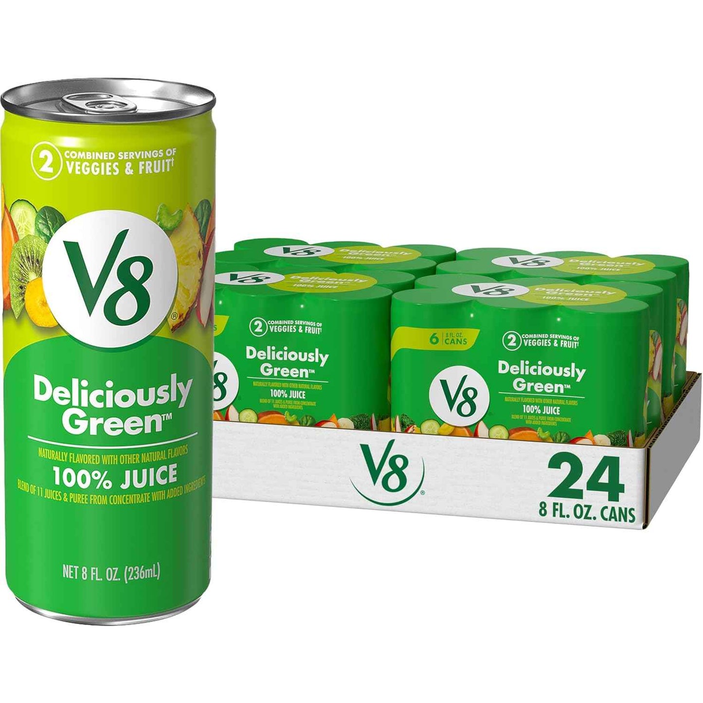 V8 +Energy Deliciously Green 100% Fruit and Vegetable Juice Gift Set for Wellness Lovers, 8 fl oz Can (6 Pack) Healthy Starter Kit
