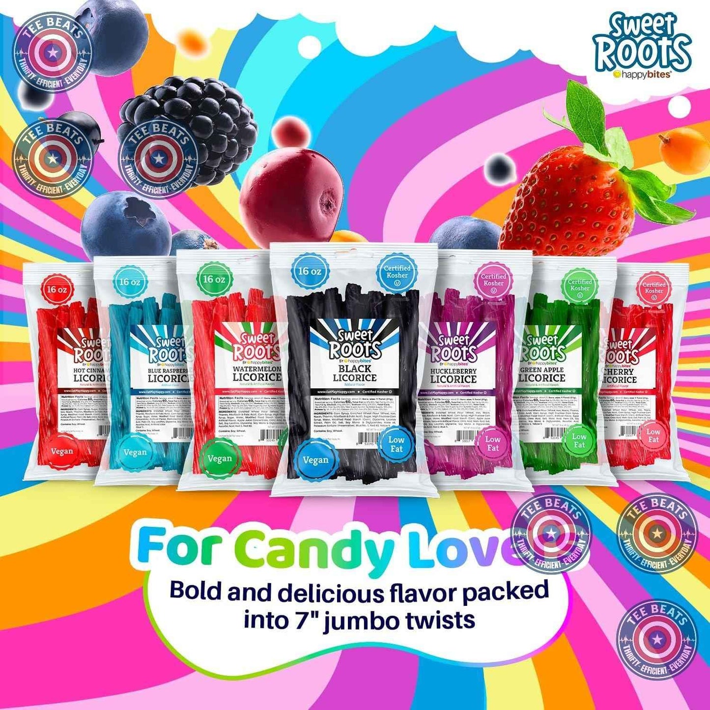 Sweet Roots Blue Raspberry Licorice Sticks – Jumbo 16 oz Bag for School Cafeteria, Lunchbox, and Car Ride Home Treats