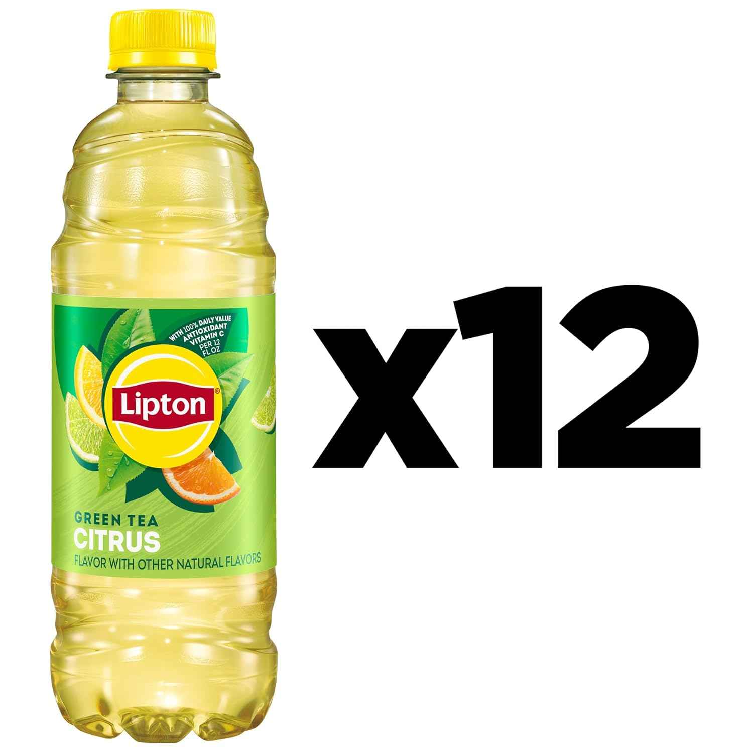 Lipton Green Tea Citrus Bottle (16.9 fl oz, Pack of 12) – Midday Focus Drink for Office Desk and Study Room Refreshment