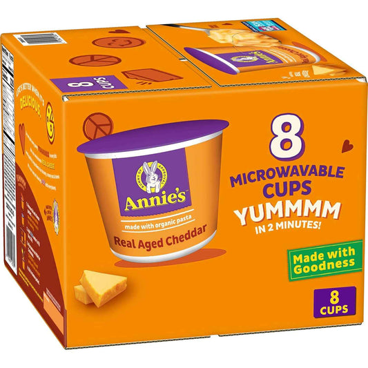 Annie's Real Aged Cheddar Microwave Mac & Cheese Cups – Thoughtful Care Package Gift for College Students, 8 Count