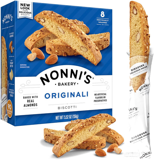8 individually wrapped and sealed biscotti per box for freshness and portability