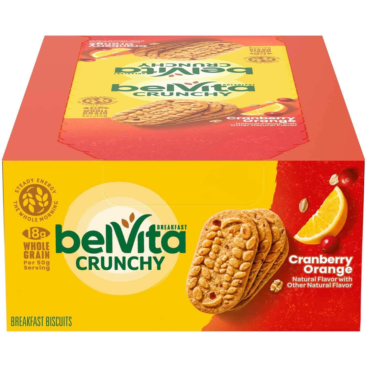 belVita Cranberry Orange Breakfast Biscuits – Simple Pantry Staple for Zero-Prep Mornings, 8 Packs of 4 Bars