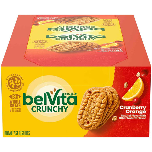 belVita Cranberry Orange Breakfast Biscuits – Simple Pantry Staple for Zero-Prep Mornings, 8 Packs of 4 Bars